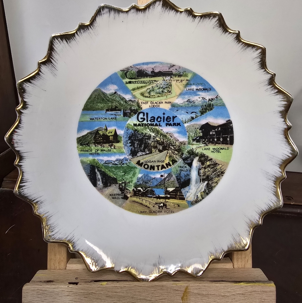 Gold-Trimmed Glacier National Park Decorative Plate